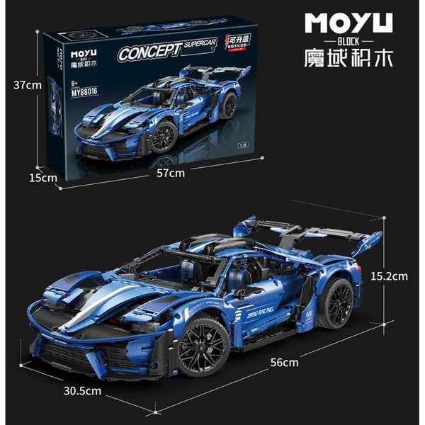 MoYu MY88016 - Technik Supersportwagen in Blau/Schwarz - 3624 Klemmbausteine