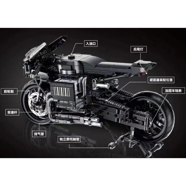 Panlos 672009 - SC1-R schwarzes Motorrad - 1080 Klemmbausteine