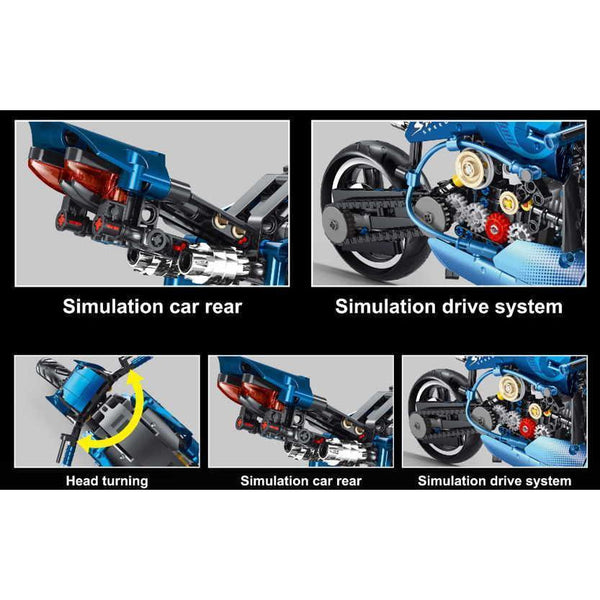 TaiGaoLe T3034 - Technik Motorrad in blau - 619 Klemmbausteine