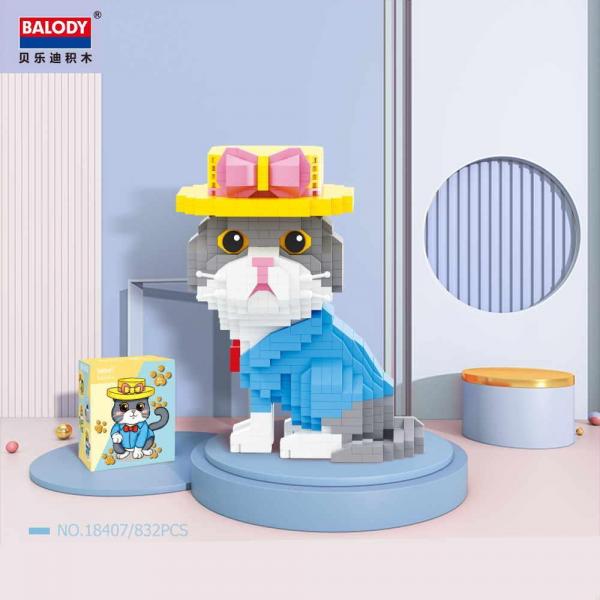 Balody 18407- Bausteine Katze mit Hut  - 832 Nano Klemmbausteine