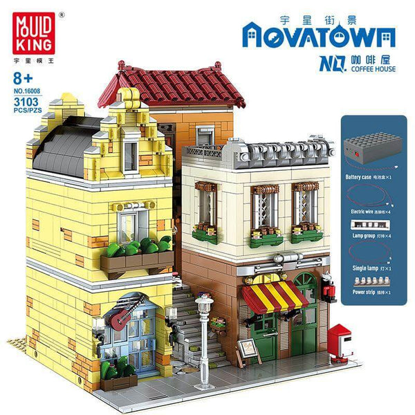 Mould King 16008 - Mediterranes Straßencafe mit Beleuchtung - 3103 Klemmbausteine