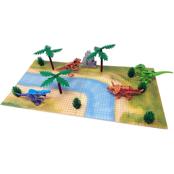 Modbrix 18269002 - Jurassic Diorama Grundplatten mit Dinosaurier Figuren - 84 Klemmbausteine