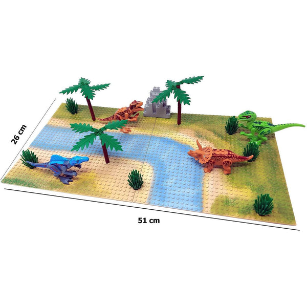 Modbrix 18269002 - Jurassic Diorama Grundplatten mit Dinosaurier Figuren - 84 Klemmbausteine