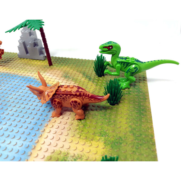 Modbrix 18269002 - Jurassic Diorama Grundplatten mit Dinosaurier Figuren - 84 Klemmbausteine