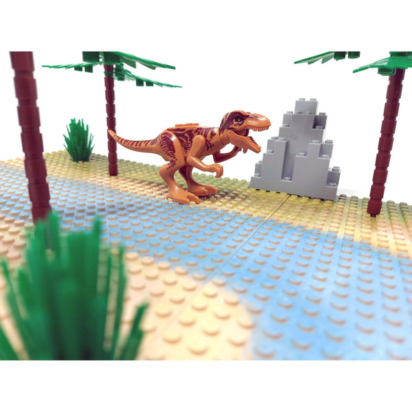 Modbrix 18269002 - Jurassic Diorama Grundplatten mit Dinosaurier Figuren - 84 Klemmbausteine