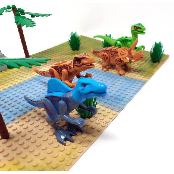 Modbrix 18269002 - Jurassic Diorama Grundplatten mit Dinosaurier Figuren - 84 Klemmbausteine