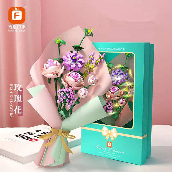 Forange FC8307 - Bausteine Blumenstrauß mit Deko Verpackung und Beleuchtung- 413 Klemmbausteine