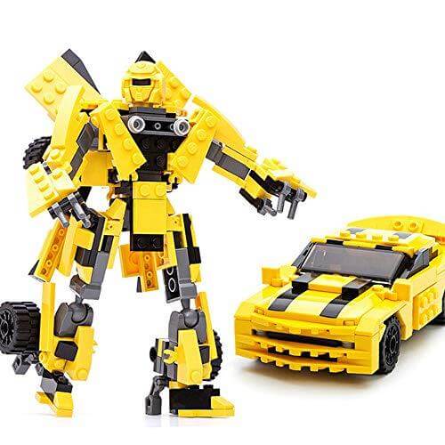 Gudi 8711 - Transforming Sportwagen gelber Auto Roboter - 225 Klemmbausteine
