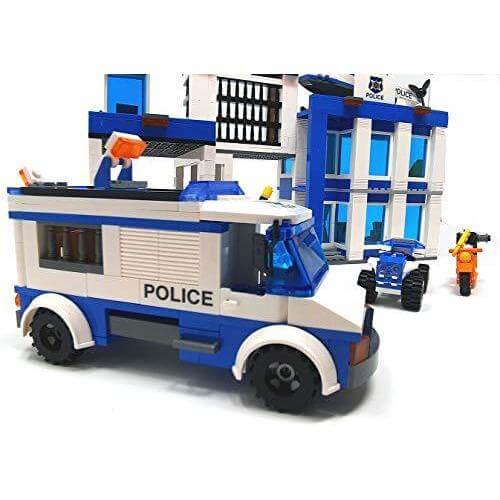 Cogo 4156 - Polizeiwache mit Polizeiauto, Hubschrauber und Motorrad - 857 Bauteile