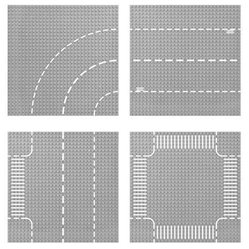 Modbrix 1701002  - City Straßenplatten Noppen Set mit Kreuzung und Kurven - 32 x 32