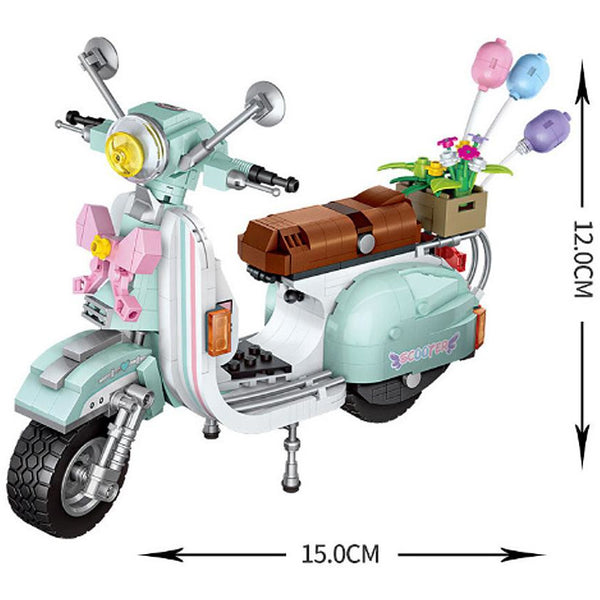 Bausteine Motorrad Retro Motorroller, 673 Klemmbausteine Bauset