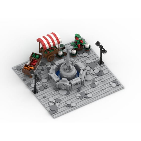 Modbrix 8046 - Marktplatz mit Bauernmarkt und Springbrunnen - 487 Klemmbausteine