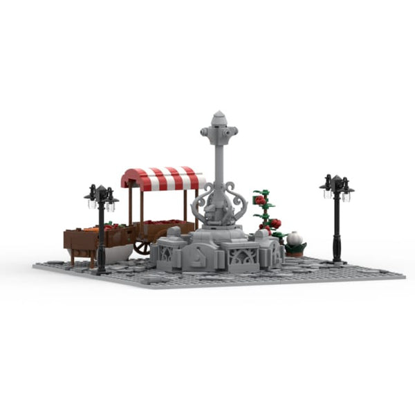 Modbrix 8046 - Marktplatz mit Bauernmarkt und Springbrunnen - 487 Klemmbausteine