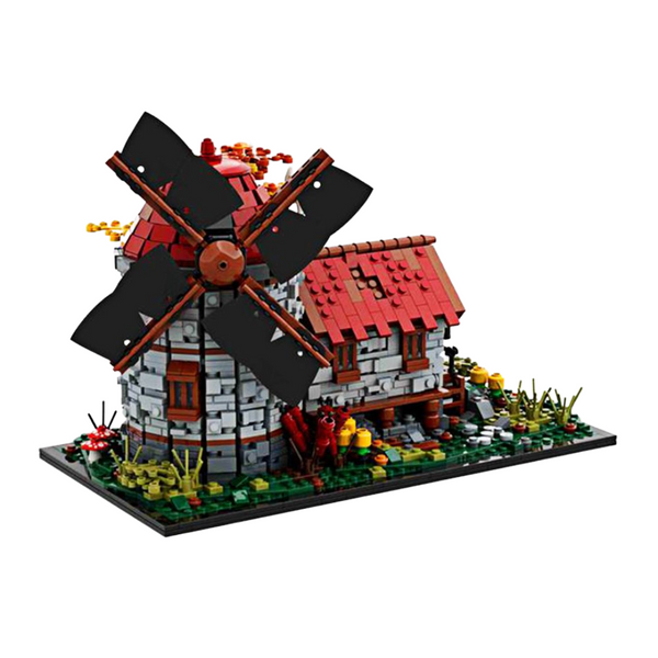 MOC - Mittelalterliche Windmühle Diorama - 1941 Klemmbausteine