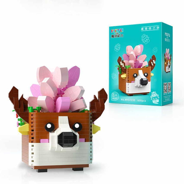 MoYu MY97038 - Pflanze mit Hunde-Pflanztopf (Diamond Blocks) - 608 Klemmbausteine
