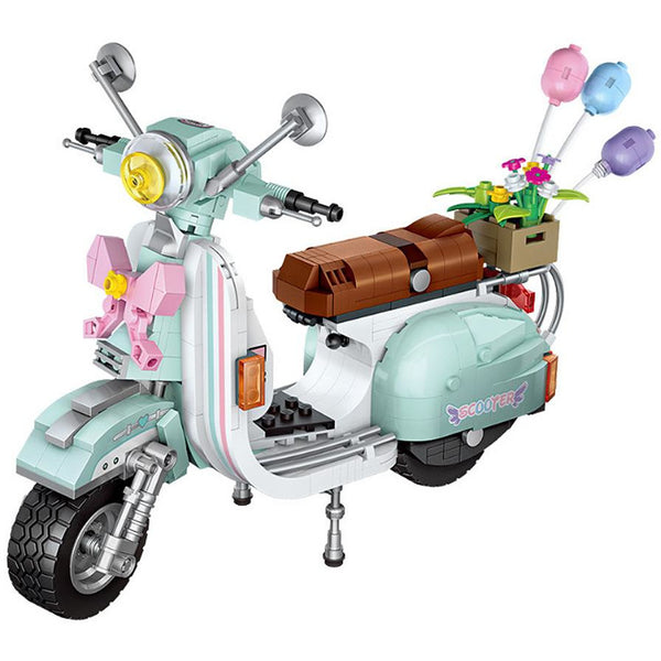 Bausteine Motorrad Retro Motorroller, 673 Klemmbausteine Bauset