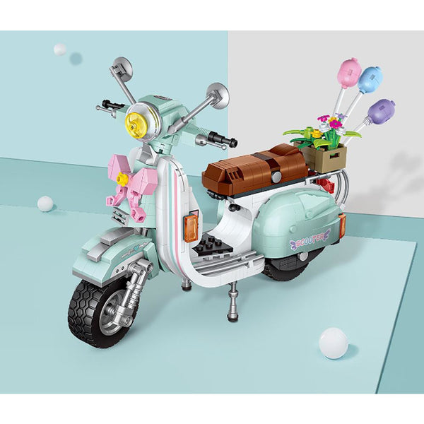 Bausteine Motorrad Retro Motorroller, 673 Klemmbausteine Bauset