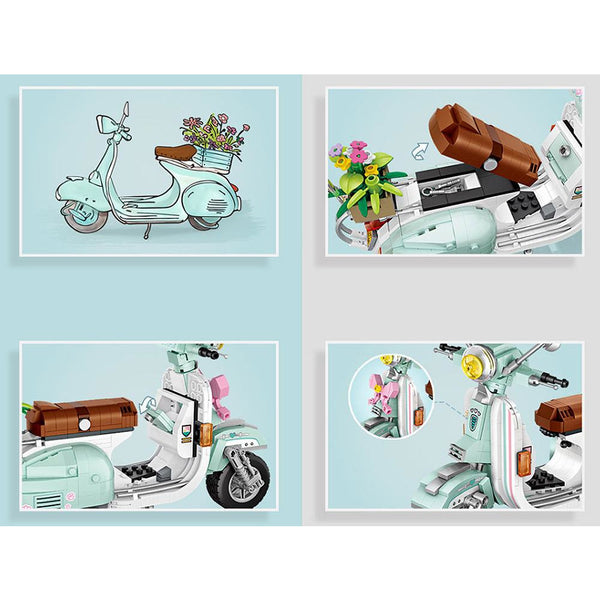 Bausteine Motorrad Retro Motorroller, 673 Klemmbausteine Bauset