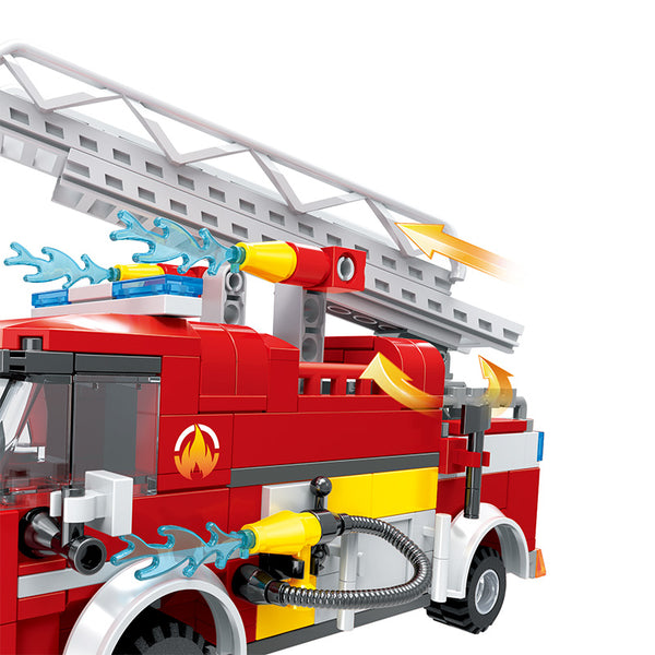 Cogo 3619 - Feuerwehrauto im Feuerwehreinsatz mit Häuserbrand - 411 Klemmbausteine