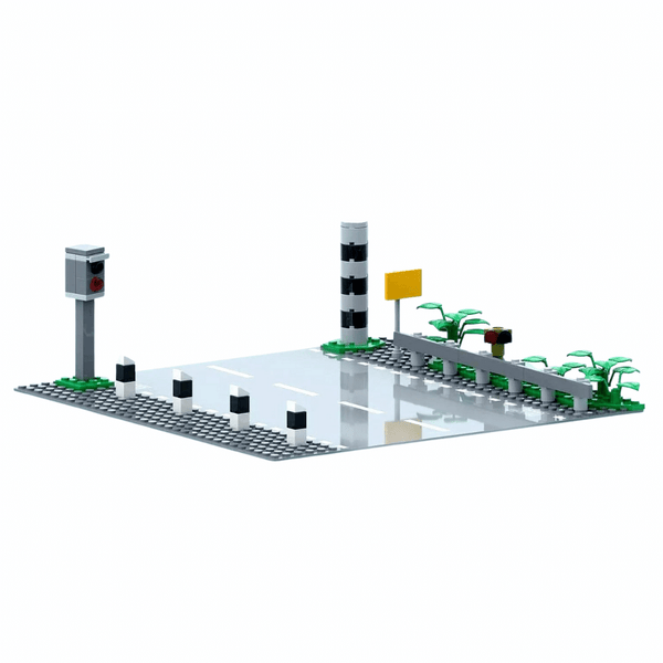 Modbrix 9058 - City Ortseinfahrt mit Blitzer & Straßen Grundplatte - 70 Klemmbausteine