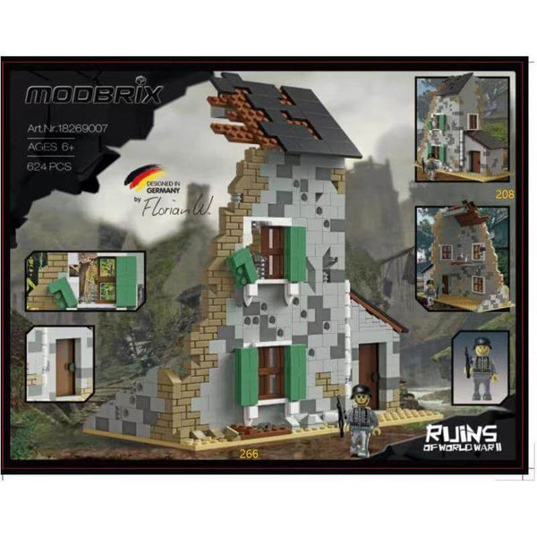 Modbrix 9007 - WW2 Häuserruine inkl. Scharfschütze Figur - 624 Klemmbausteine