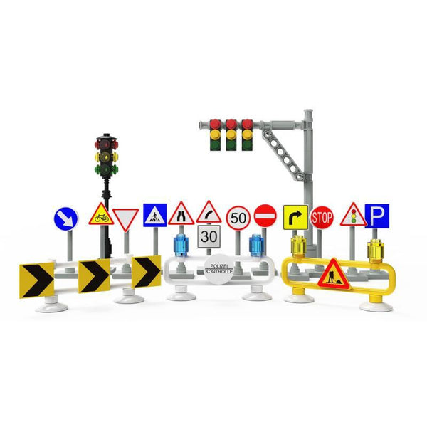 Modbrix 9008 - City Ampel & Straßenschilder Set für Straßenplatten - 135 Bauteile
