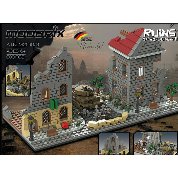 Modbrix 9073 - Nano Soldiers WW2 Häuser Diorama inkl. 24 Nano Soldaten - 508 Klemmbausteine