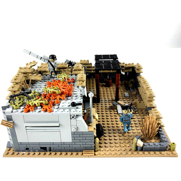 Modbrix 9082 - Atlantikwall WW2 Flak Bunker mit 8.8 Kanone, MG Nest, Sandsäcke - 735 Klemmbausteine